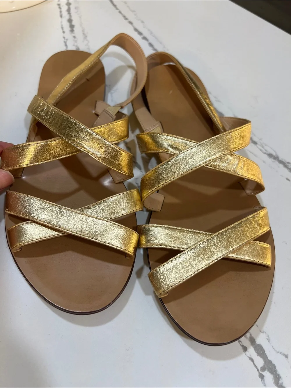 J. Crew Metallic Gold Strappy Leather Sandals